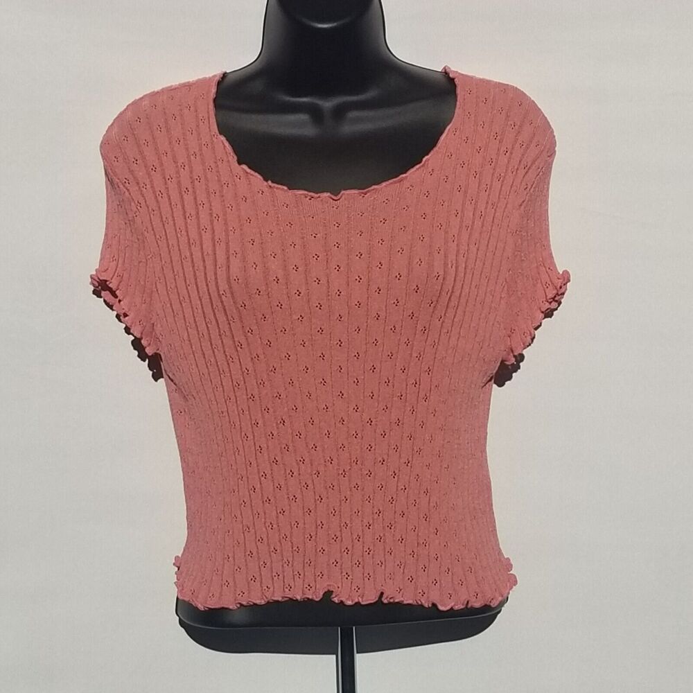 BDG URBAN OUTFITTERS Womens top L Large Pointelle Sweater Tee Salmon Pink